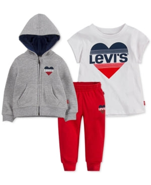 Levi's Little Girls 3-Pc. Hooded Jacket, T-Shirt & Jogger Pants Set