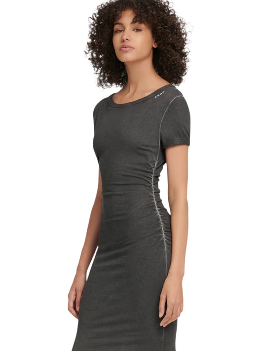 DKNY Women's Ruched Boat-neck T-shirt Dress