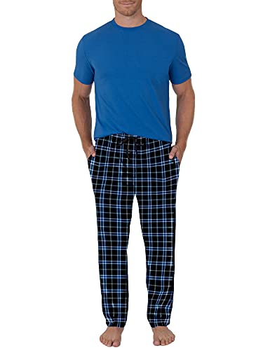 Fruit of the Loom Men's Fleece Sleep Pants and Knit Top Sleep Set Blue