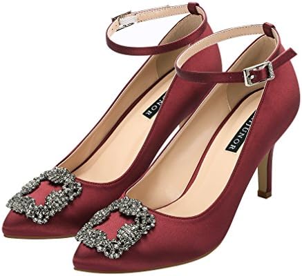 ERIJUNOR Women Pumps Satin Comfortable Middle Heel Brooch Evening Prom Wedding Shoes