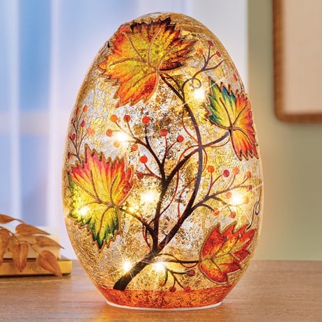 Hand-Painted Harvest Leaf Lights Tabletop Egg Figurine