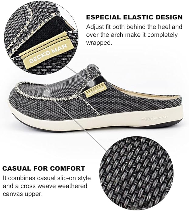 Mens Slippers with Arch Support, Canvas House Slipper Shoes for Men