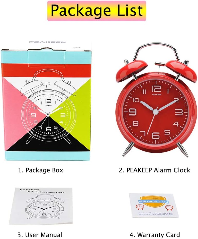 Peakeep 4 Inches Twin Bell Loud Alarm Clock