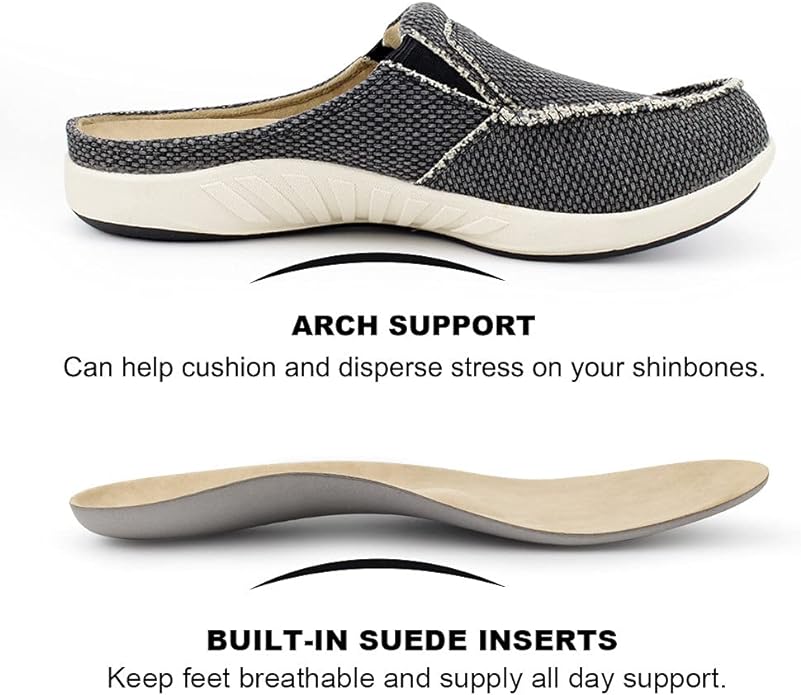 Mens Slippers with Arch Support, Canvas House Slipper Shoes for Men