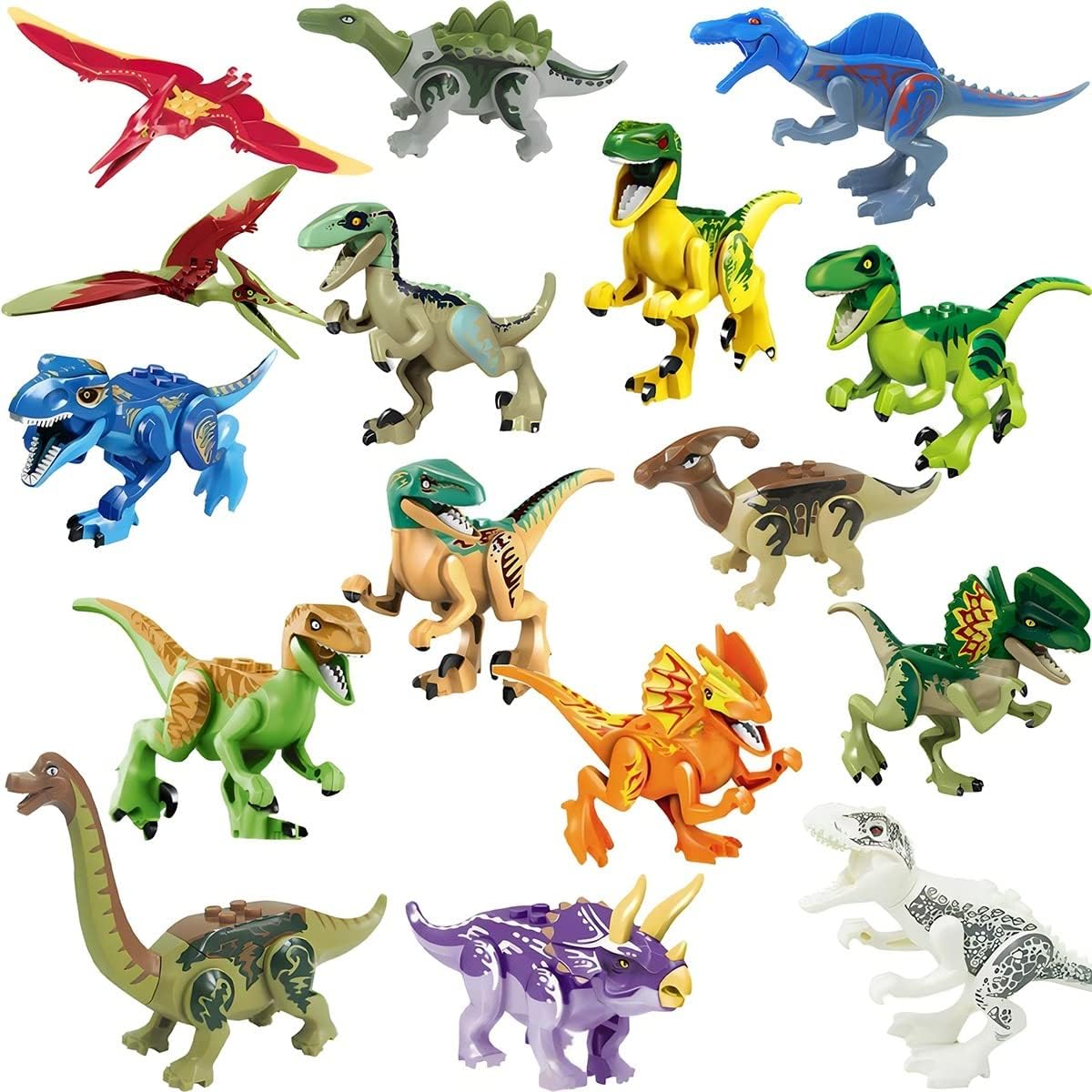 Liberty Imports Dino World Dinosaur Building Blocks Miniature Action Figures Jurassic Toys (Set of 16)