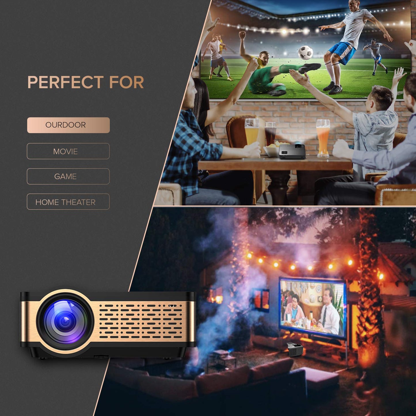 XIAOYA Outdoor Projector, HD Movie Projector