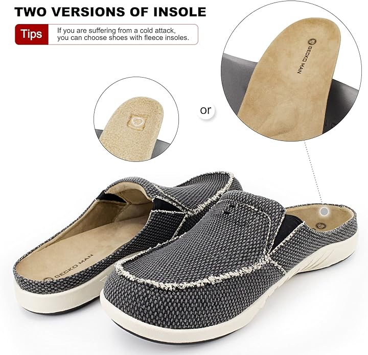 Mens Slippers with Arch Support, Canvas House Slipper Shoes for Men