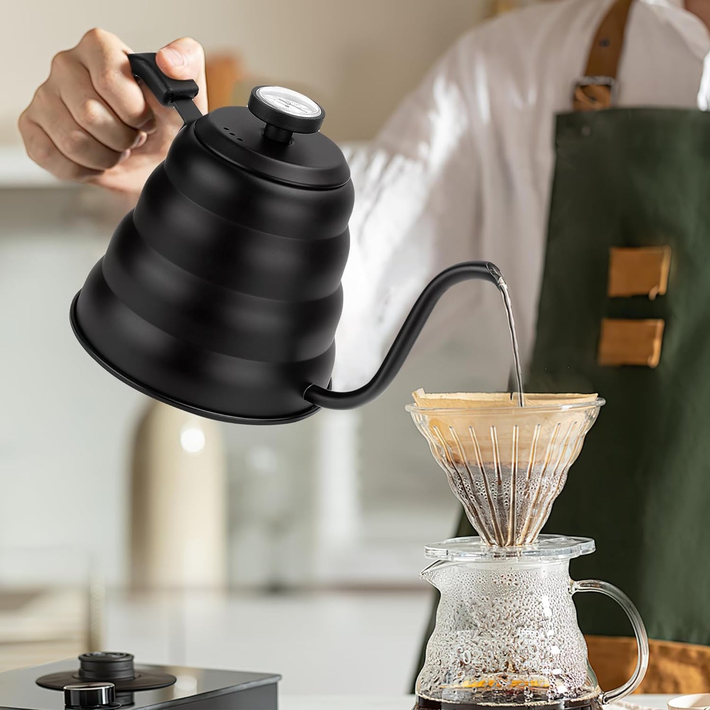 Tea Kettle with Thermometer Pot Black Gooseneck Kettle Teapot Pour Over Coffee Kettle with Thermometer 40 floz/1200ml