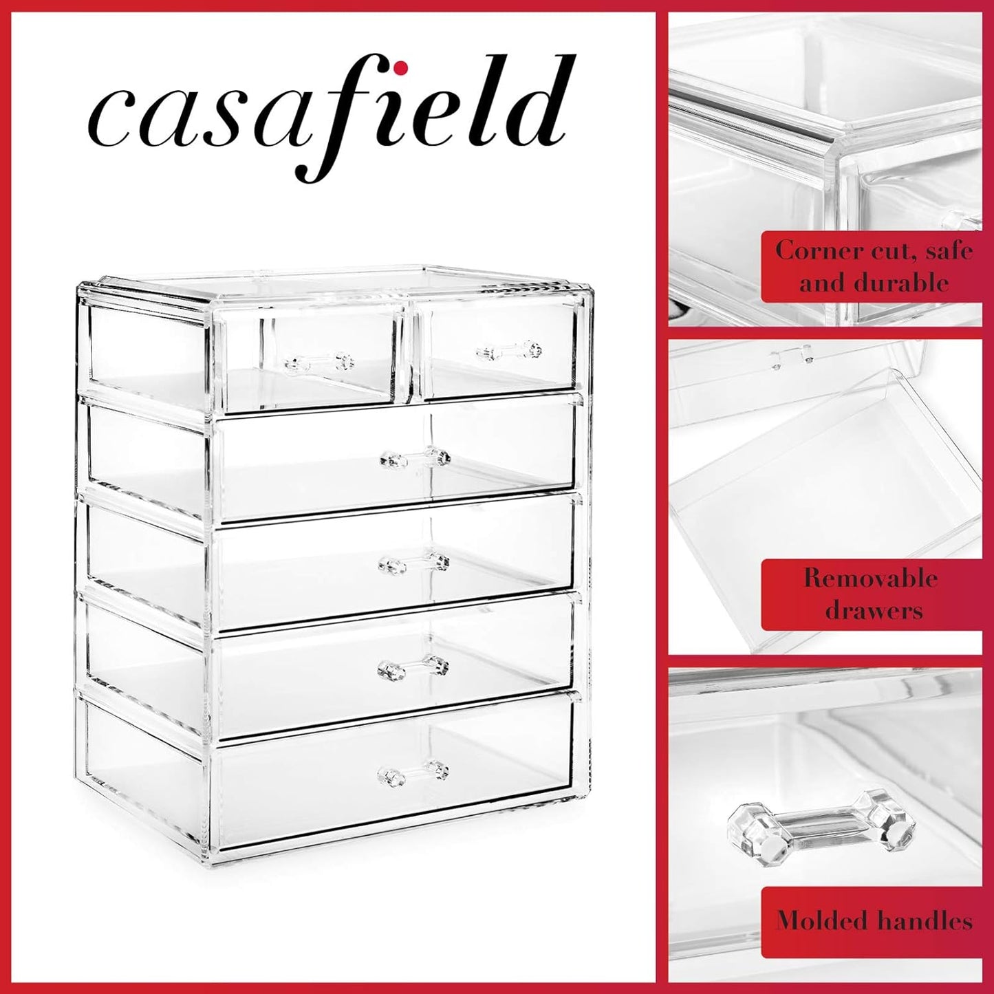 Casafield Acrylic Cosmetic Makeup Organizer & Jewelry Storage Display Case