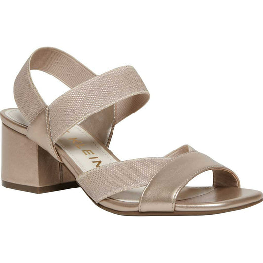 Women's Anne Klein Baker Block Heel Sandal Shoes Natural Metallic