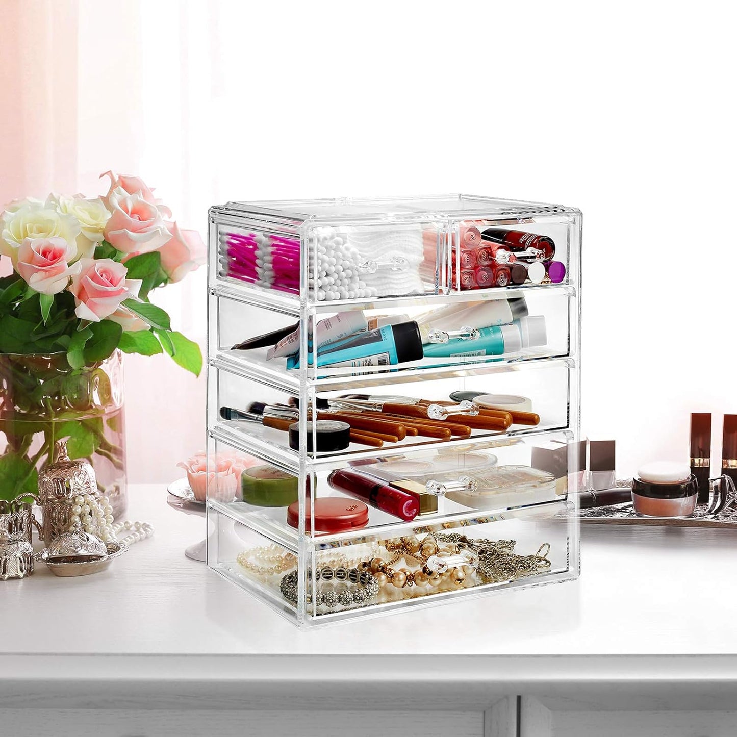 Casafield Acrylic Cosmetic Makeup Organizer & Jewelry Storage Display Case