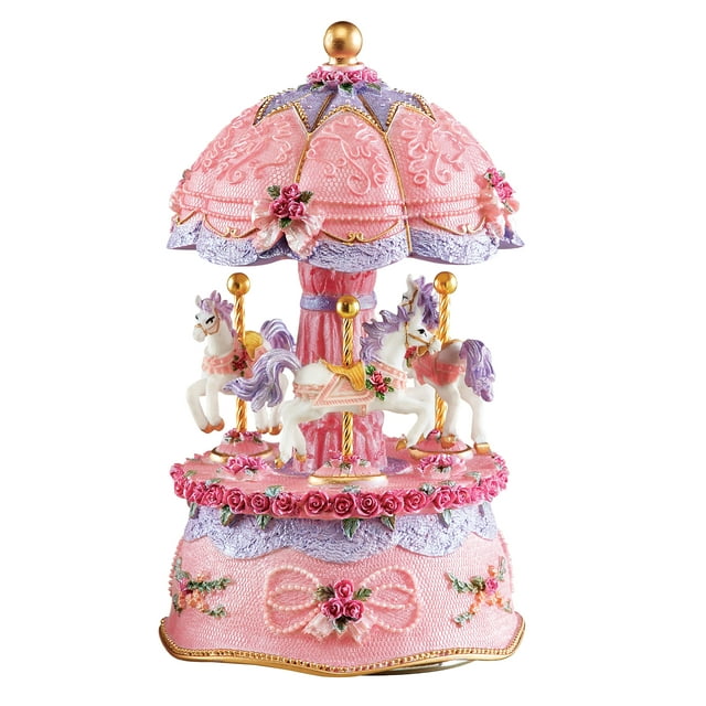 Collections Etc Pink Ceramic Carousel Music Box