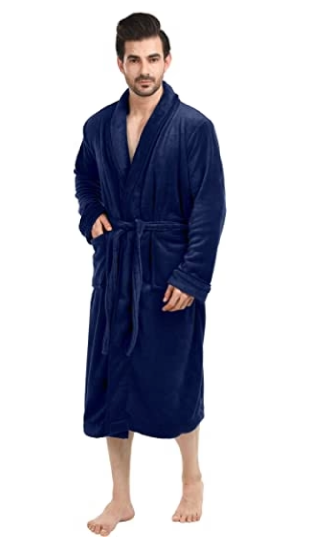 Mens Shawl Collar Fleece & Spa Bath Robe - XXL/Navy