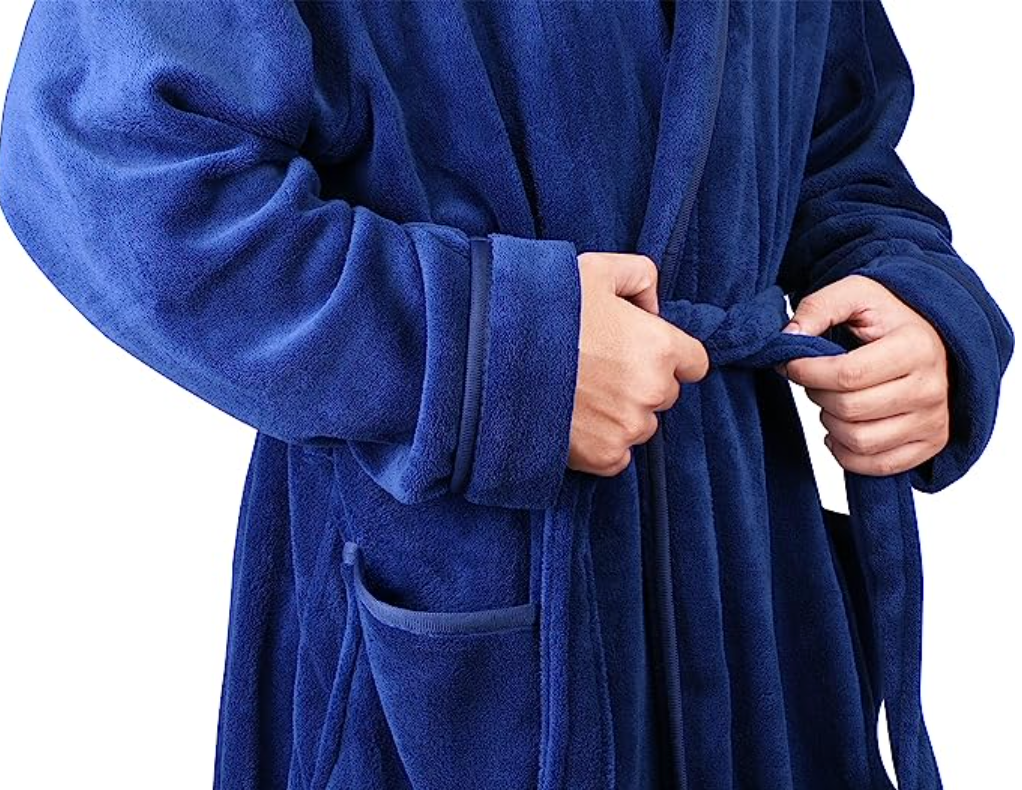 Mens Shawl Collar Fleece & Spa Bath Robe - XXL/Navy