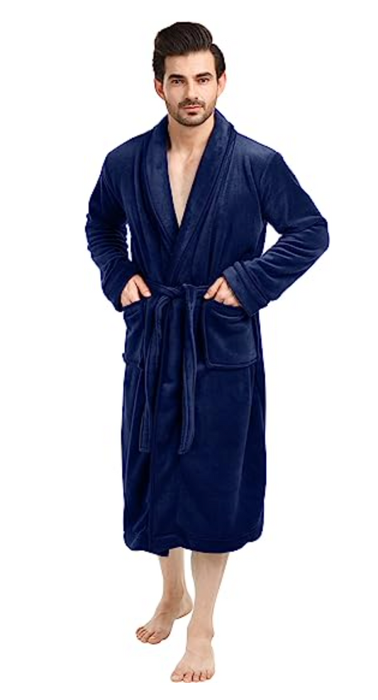 Mens Shawl Collar Fleece & Spa Bath Robe - XXL/Navy