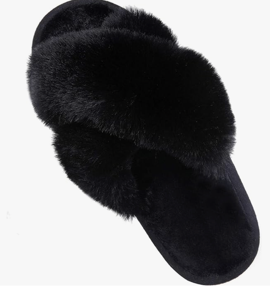 Women's Cross Band Fuzzy Slippers