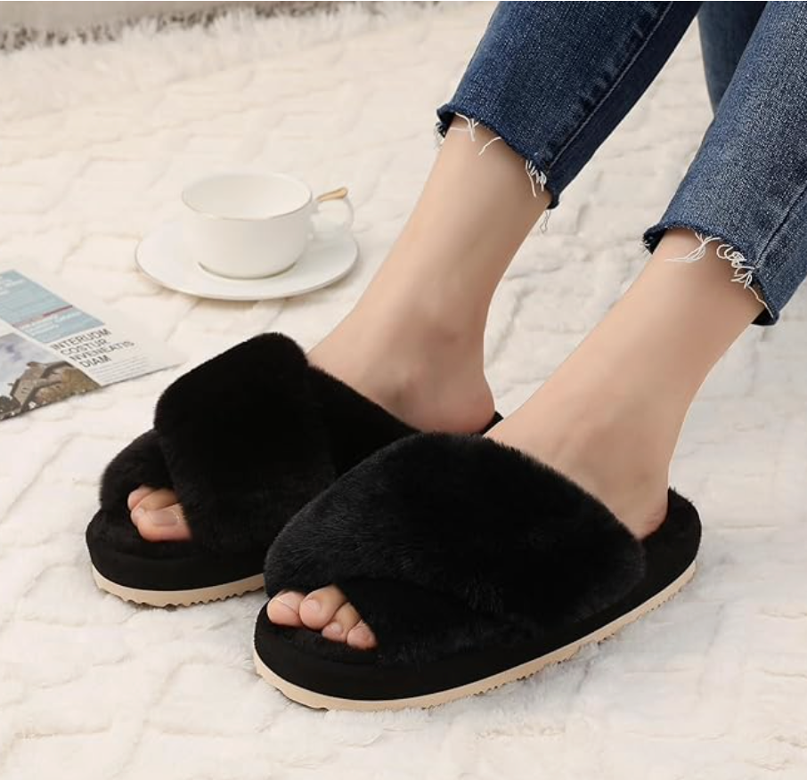 Women's Cross Band Fuzzy Slippers