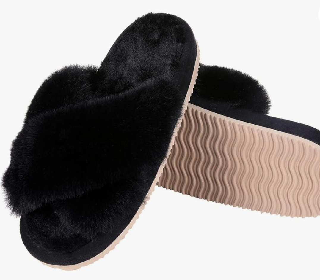 Women's Cross Band Fuzzy Slippers