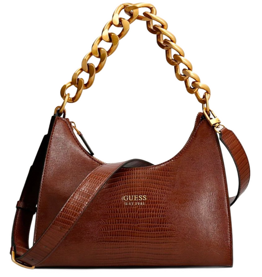 Guess Tullia Croc Print Hobo Bag Brown