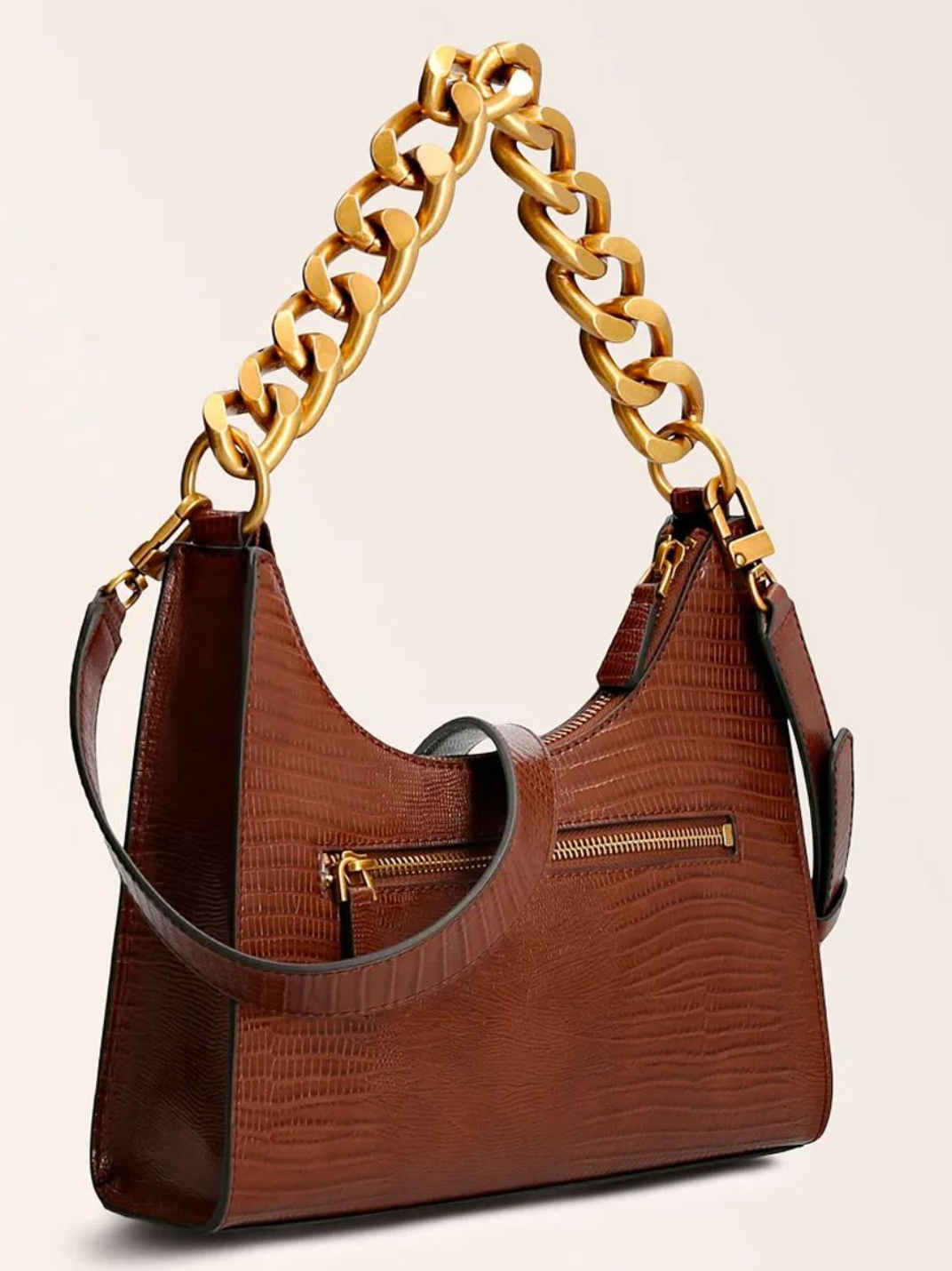 Guess Tullia Croc Print Hobo Bag Brown