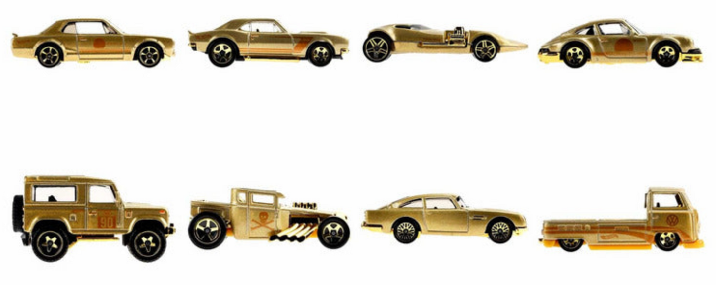 Hot Wheels 1:64 Scale FAO Schwarz Gold Vehicles 160th Anniversary, 8-Pack