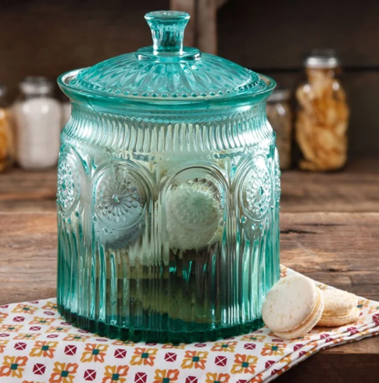 The Pioneer Woman Adeline Glass Cookie Jar, Turquoise