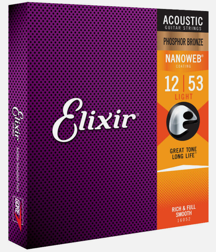 12 Sets Elixir 16052 Nanoweb Acoustic Guitar Strings Light 12-53 Phosphor Bronze