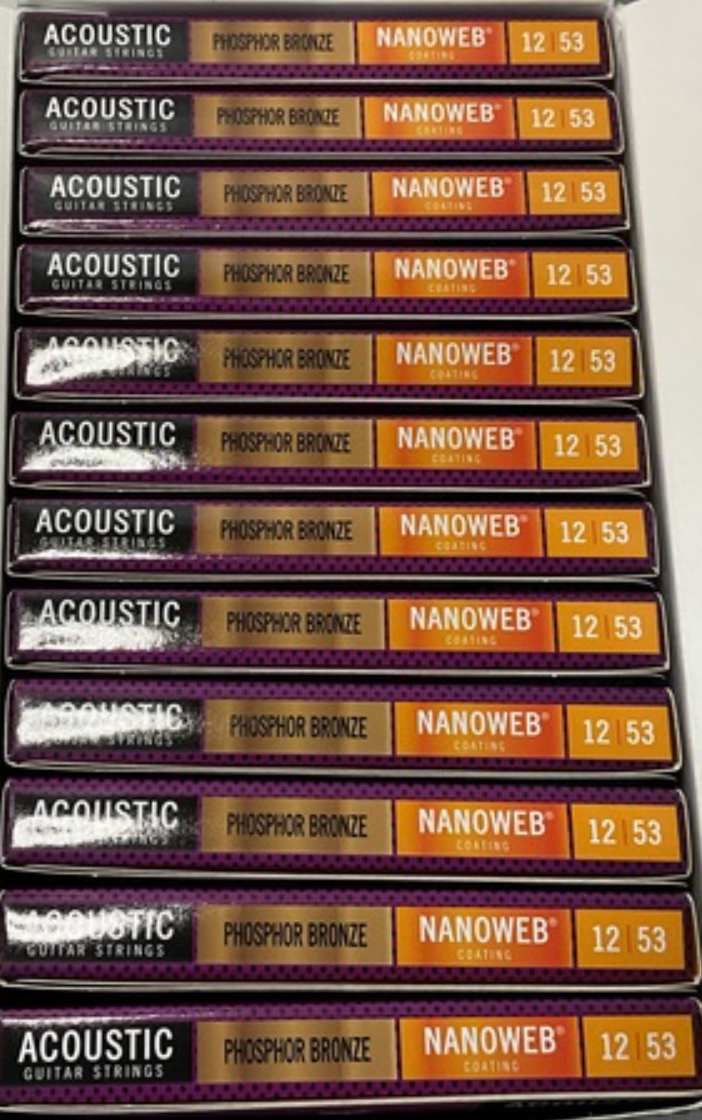 12 Sets Elixir 16052 Nanoweb Acoustic Guitar Strings Light 12-53 Phosphor Bronze