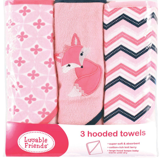 Luvable Friends Girls' Hooded Baby Towel Set