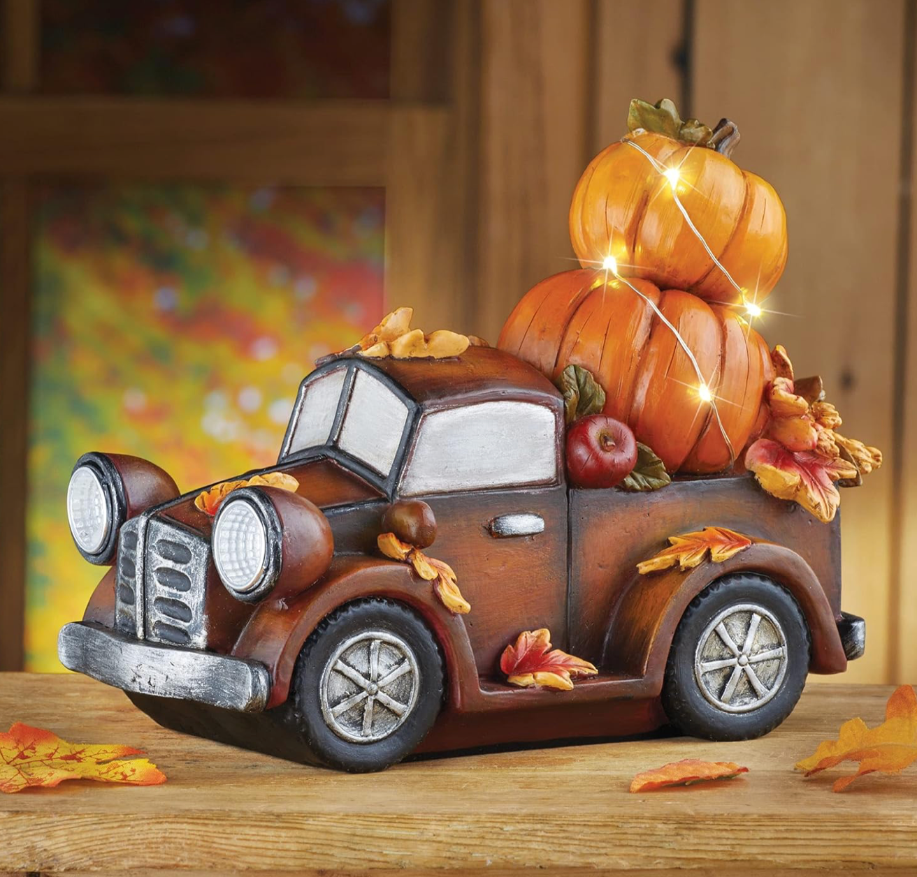 Lighted Truck with Pumpkins Hand Painted Décor