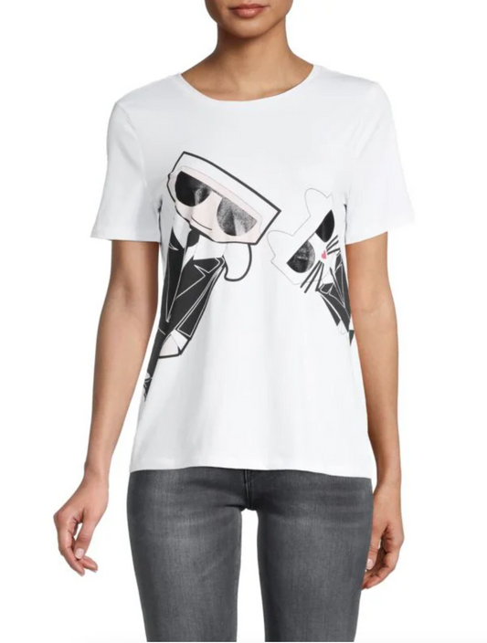 Karl Lagerfeld Paris Women's Black Tie Graphic Tee