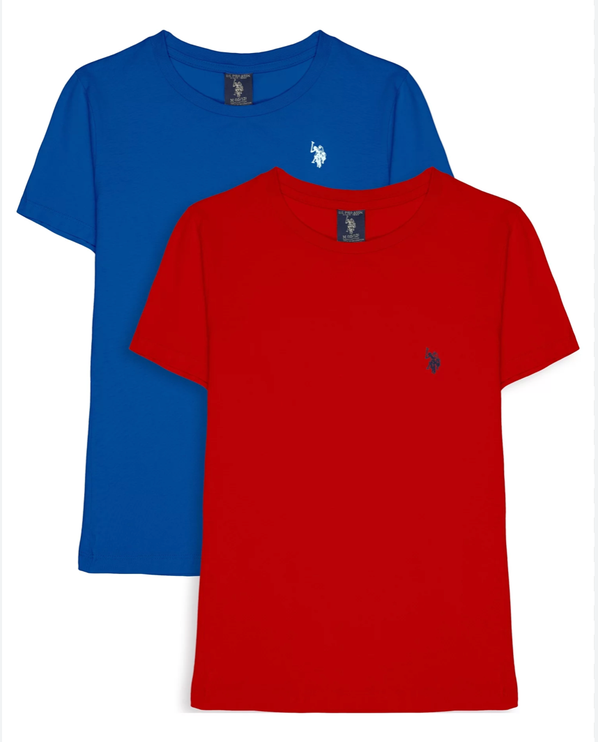 U.S. Polo Assn. Boys Crew Neck T-Shirt, 2-Pack Red and Blue