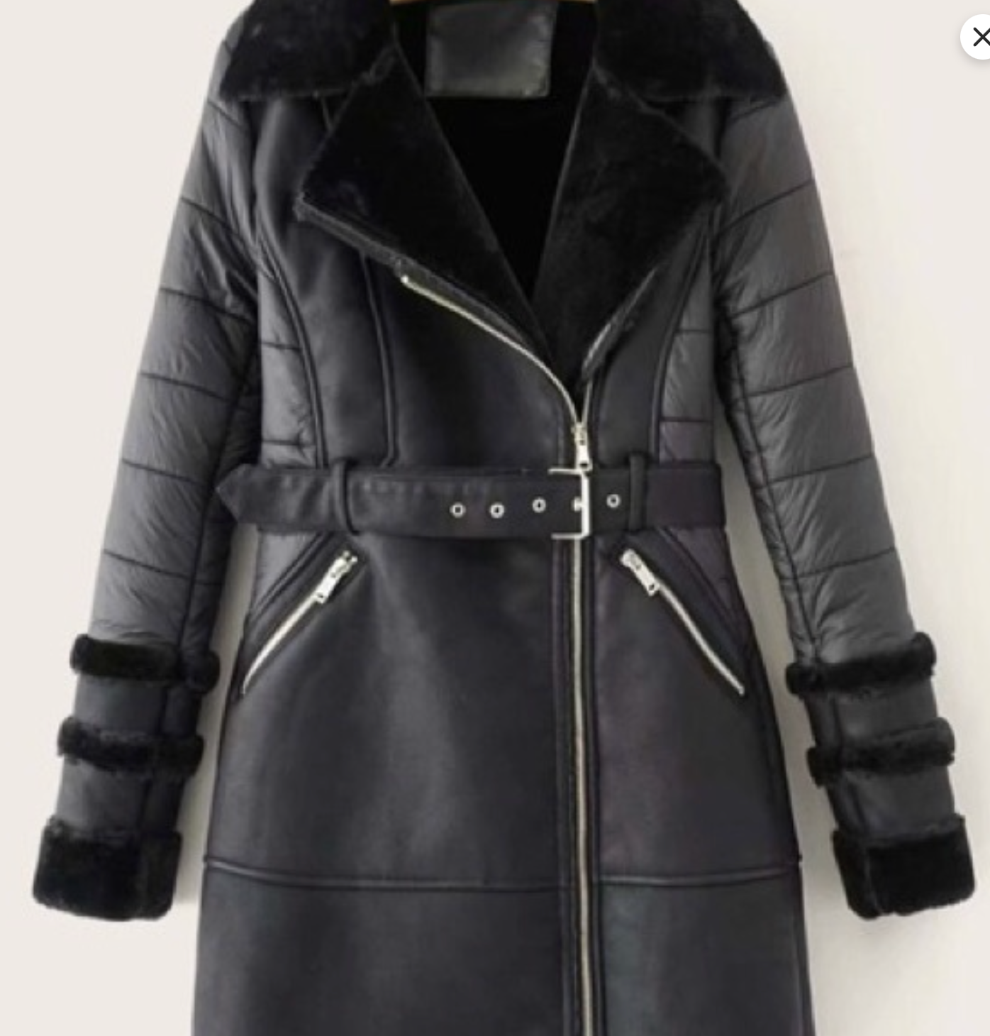 AFTF Basic Faux Fur Black Leather Coat