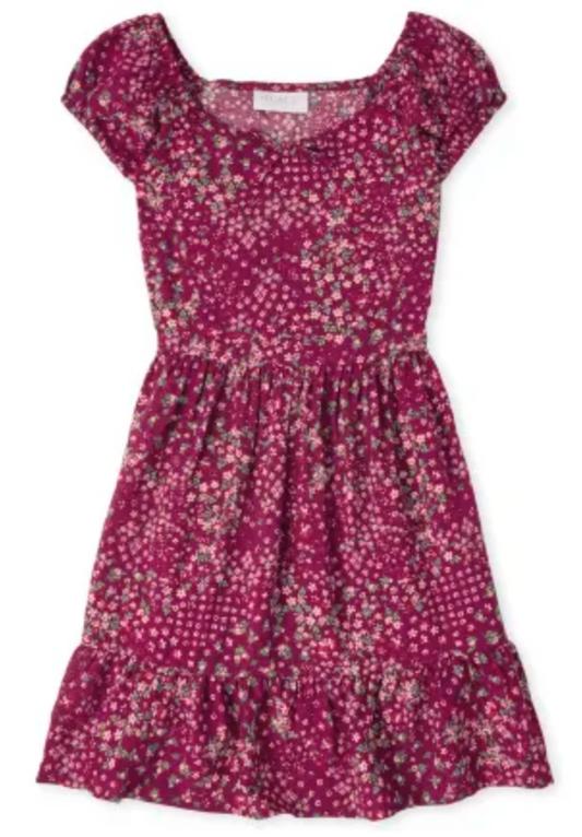 Girls Floral High Neck Dress, Rose Parade