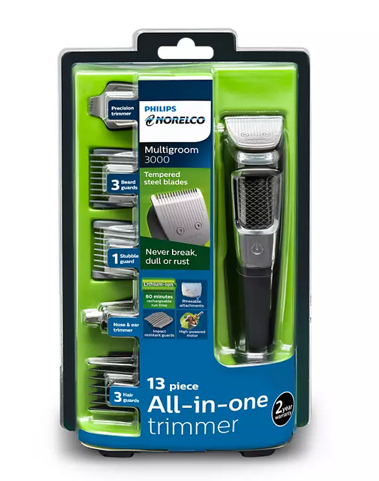 Philips Norelco Multigroom Series 3000 All-in-One 13-Piece Trimmer, MG3750/60