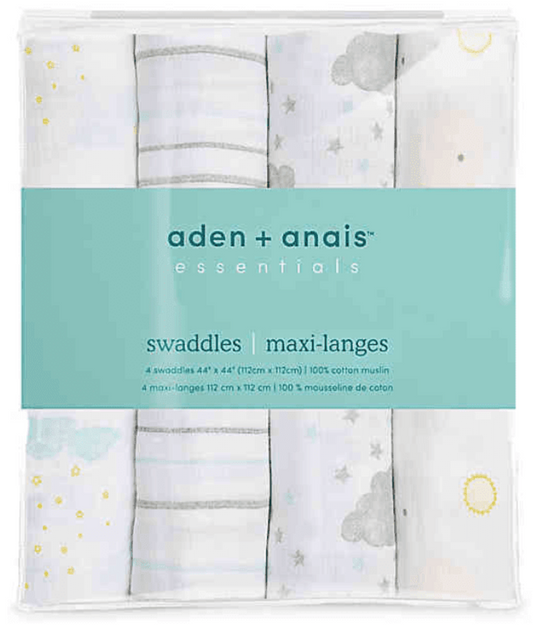 Aden + Anais Essentials Classic Swaddles Partly Sunny 4-pack