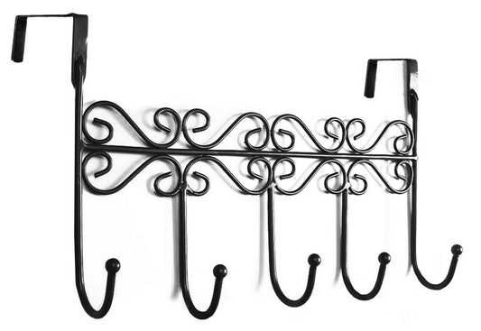 Over The Door 5 Coat Rack - Decorative Metal Door Hooks Hanger Holder for Home Office Kitchen Use Hook Organizer Rack(Black)