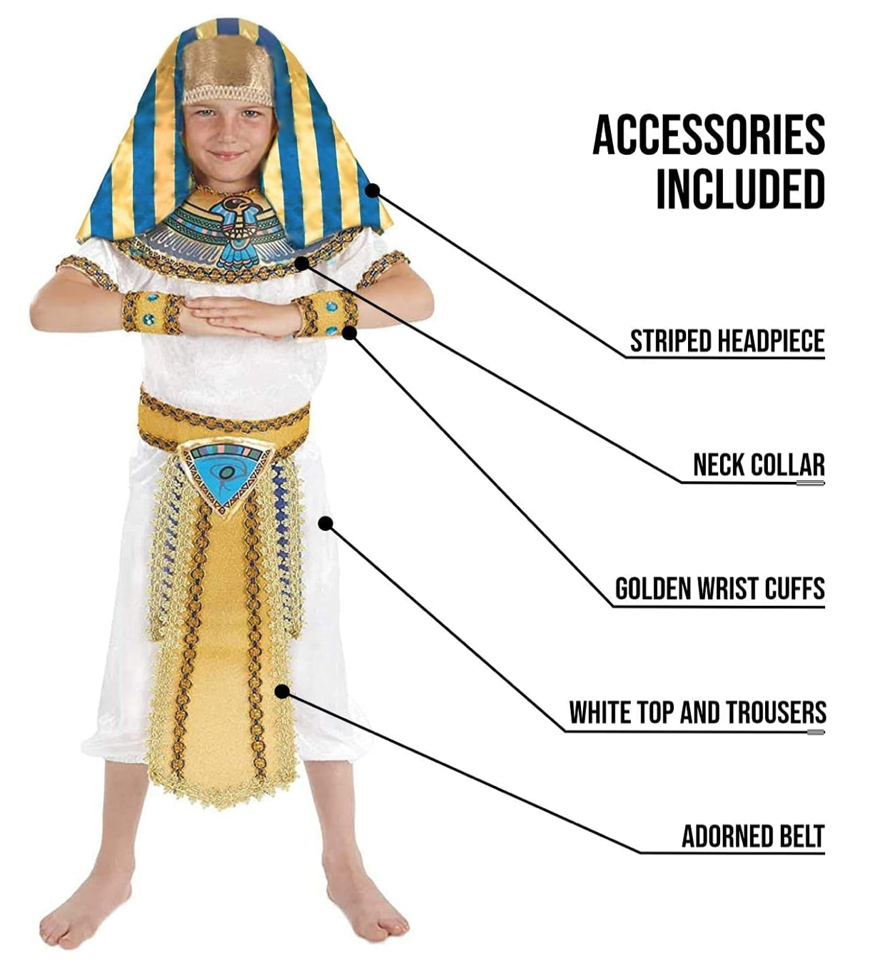 Fun Shack Boys Egyptian Pharaoh Costume Kids King of Egypt Fancy Dress Book Week Halloween White M