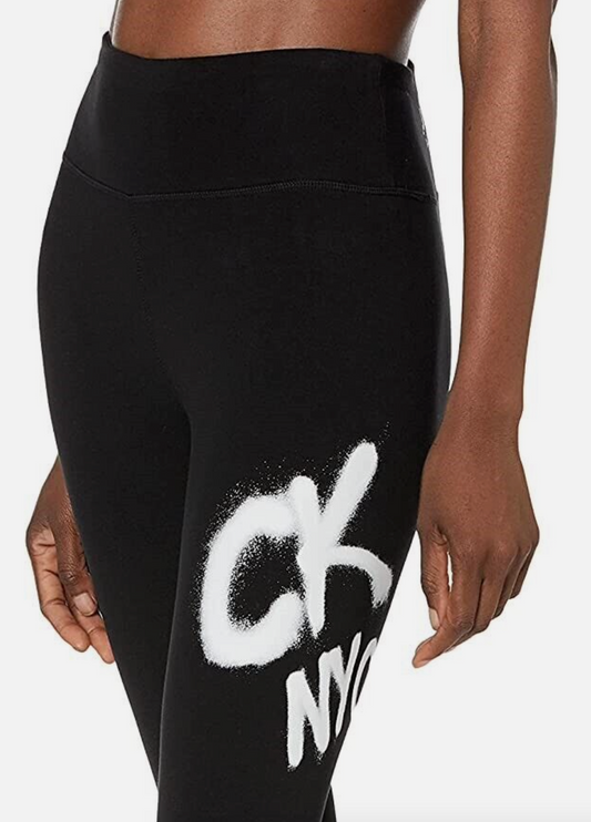 Calvin Klein Women's Performance Graffiti Logo High Waist Bike Shorts - Black - L