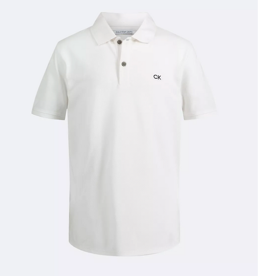 Calvin Klein Boys Micro Pique Logo Polo - White - 6