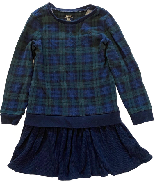 POLO Ralph Lauren Tartan Green and Blue Sweastshirt Dress, Size 12-14