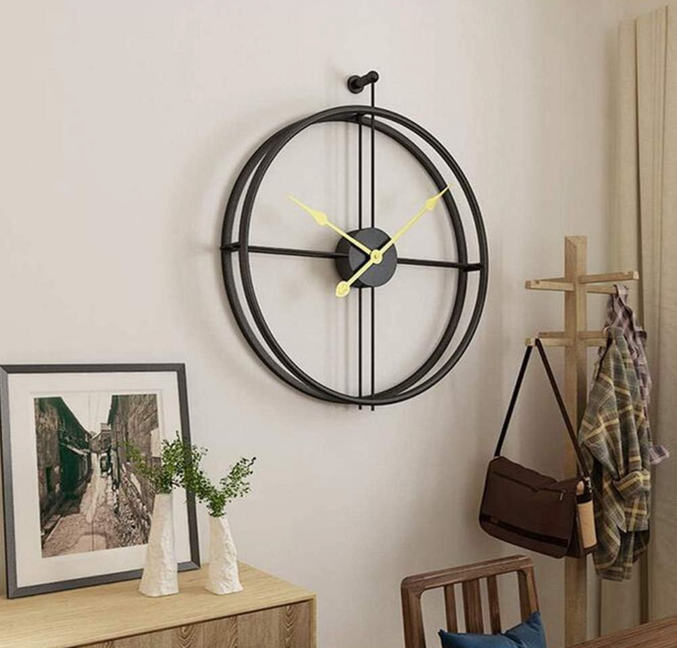 Modern 3D Wall Clocks Round Black Clock Christmas Decoration 20"x24" Large Wall Clock for Living Room Bedroom Office (Black)