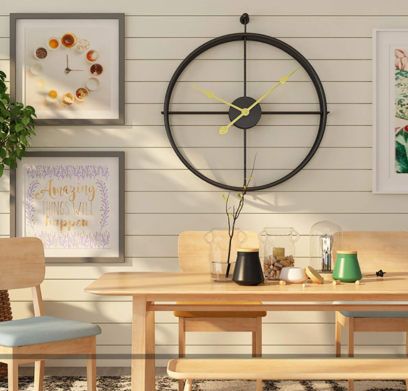 Modern 3D Wall Clocks Round Black Clock Christmas Decoration 20"x24" Large Wall Clock for Living Room Bedroom Office (Black)