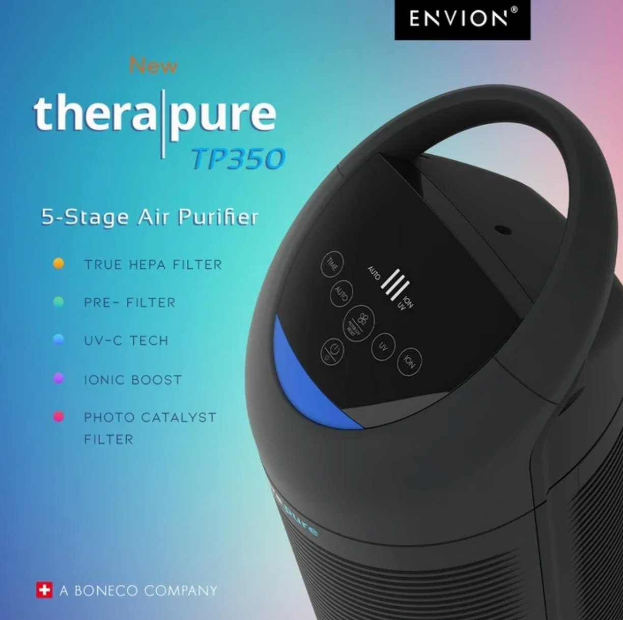 Envion Therapure Air Purifier TP350 (HEPA-Filter, Variable Speed Settings, Black)