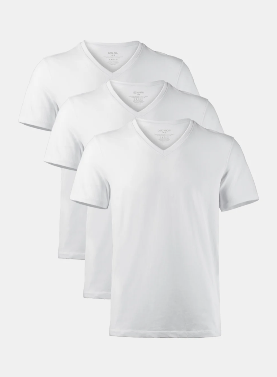 DAVID ARCHY 3 Packs Soft Micro Modal V-Neck Undershirts, White T-Shirt