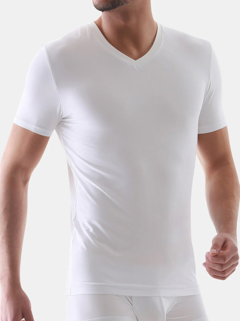 DAVID ARCHY 3 Packs Soft Micro Modal V-Neck Undershirts, White T-Shirt