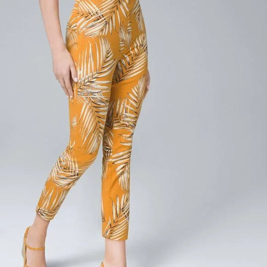 WHITE HOUSE BLACK MARKET PALM PRINT SKINNY CROP PANTS