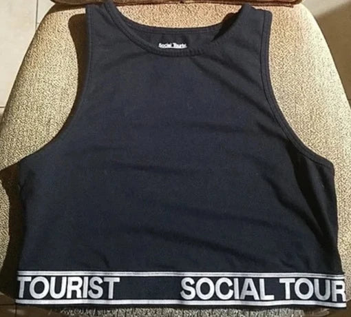 Hollister Social Tourist Logo Band Print Sleeveless Crop Top